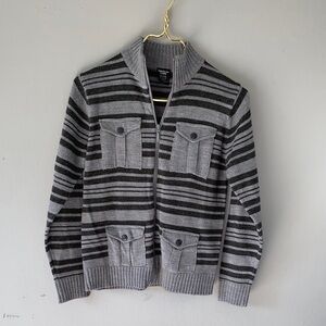 Boys Striped Zip-Up Sweater - Gray
